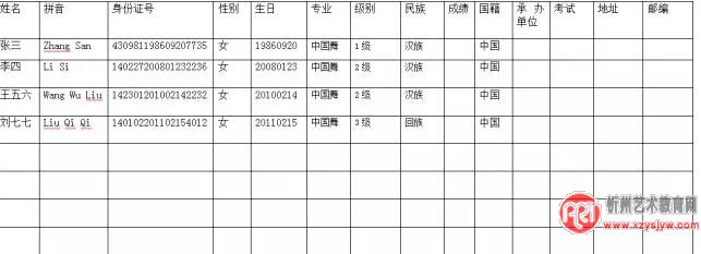 中国舞蹈家协会舞蹈考级报名表
